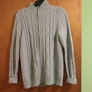 L.L Bean Heather Grey cable knit zip up sweater size medium